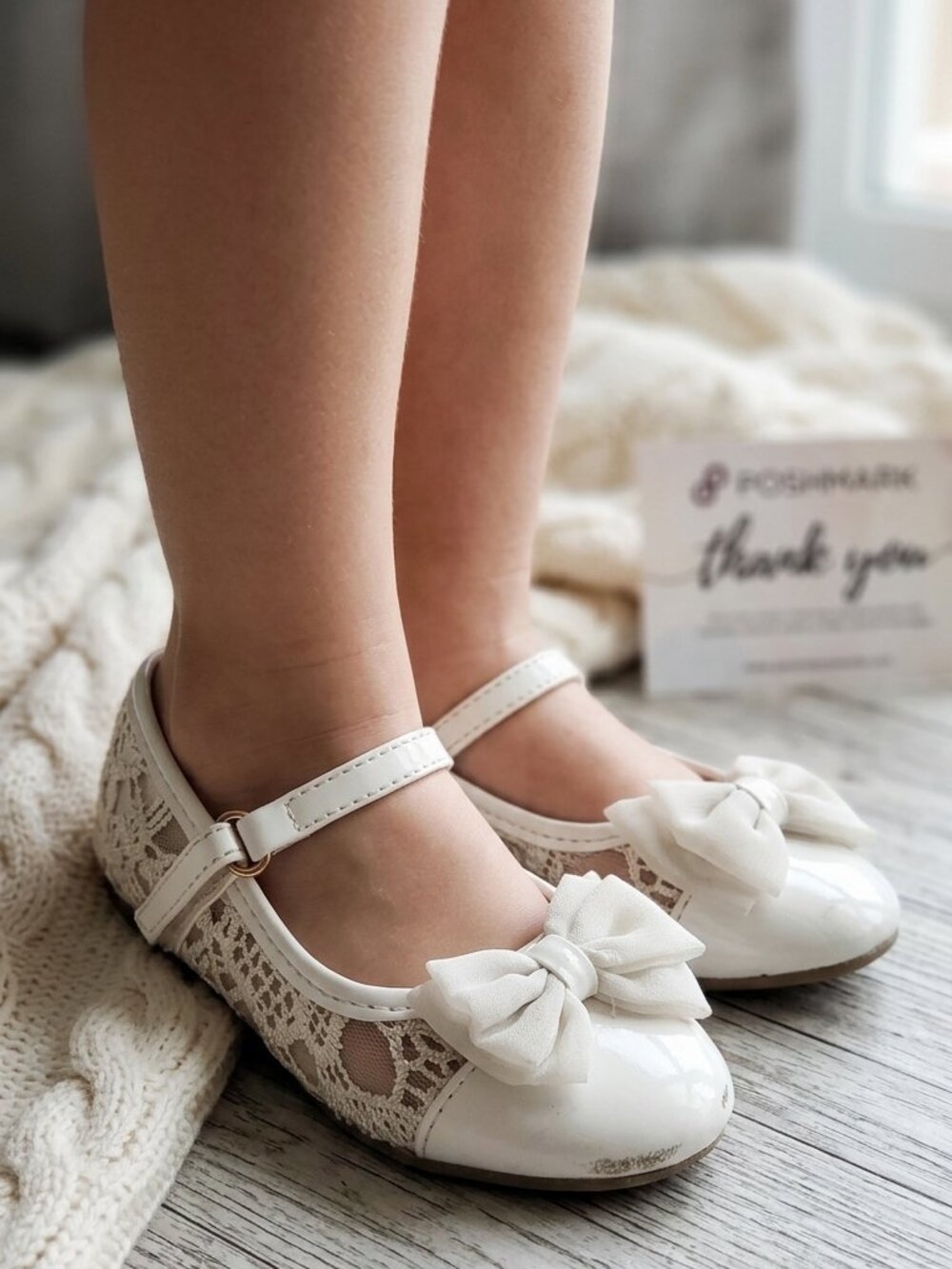 Smartfit Adorable Toddler Girls White Lace Bow Dress Shoes Mary Janes - Size 7